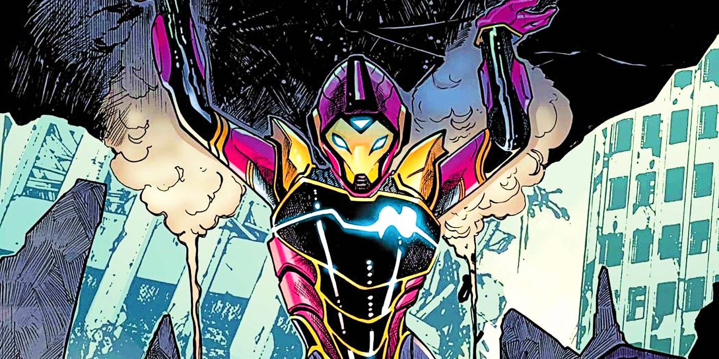 Ironheart cropped cover, Ironheart lifting a massive piece of debris over her head