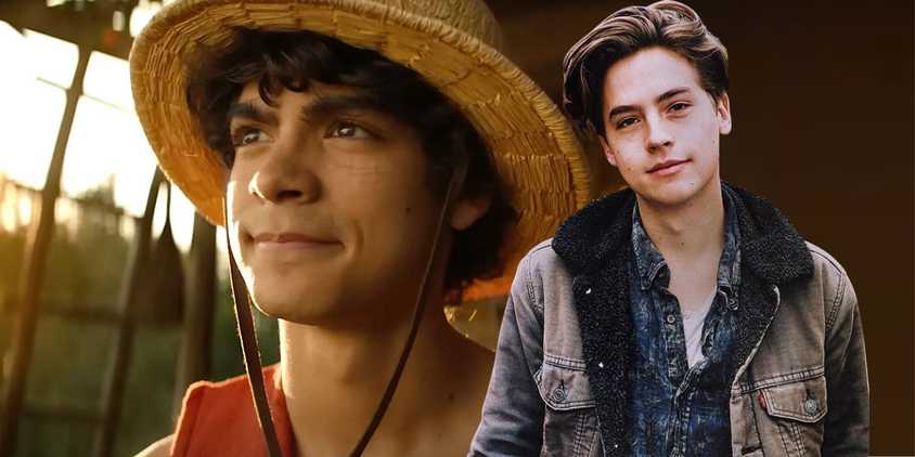 Cole Sprouse next to Luffy from the live-action One Piece