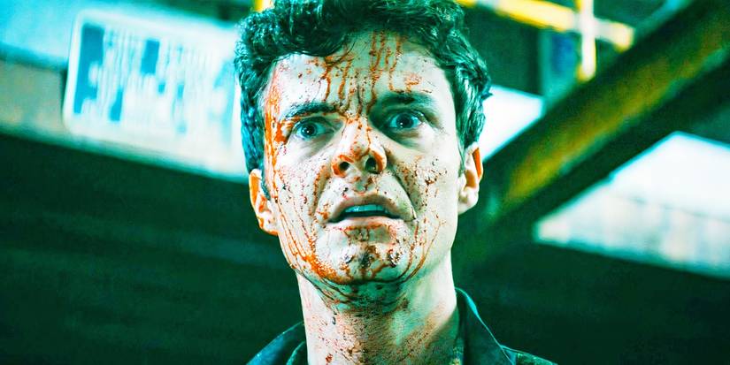 Jack Quaid covered in blood as Hughie in The Boys season 4