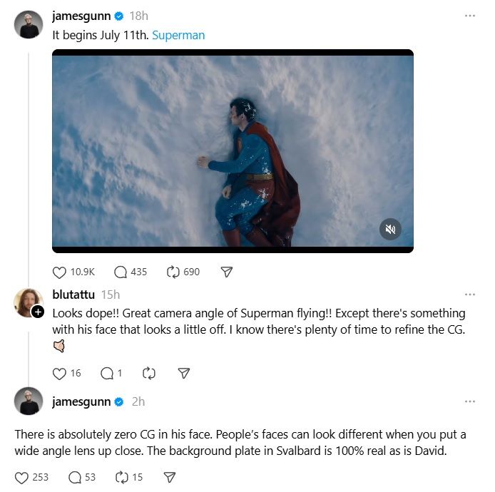 James Gunn clears up CGI Superman movie trailer confusion