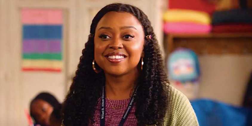 Janine smiles an uncertain smile in Abbott Elementary season 4 episode 11