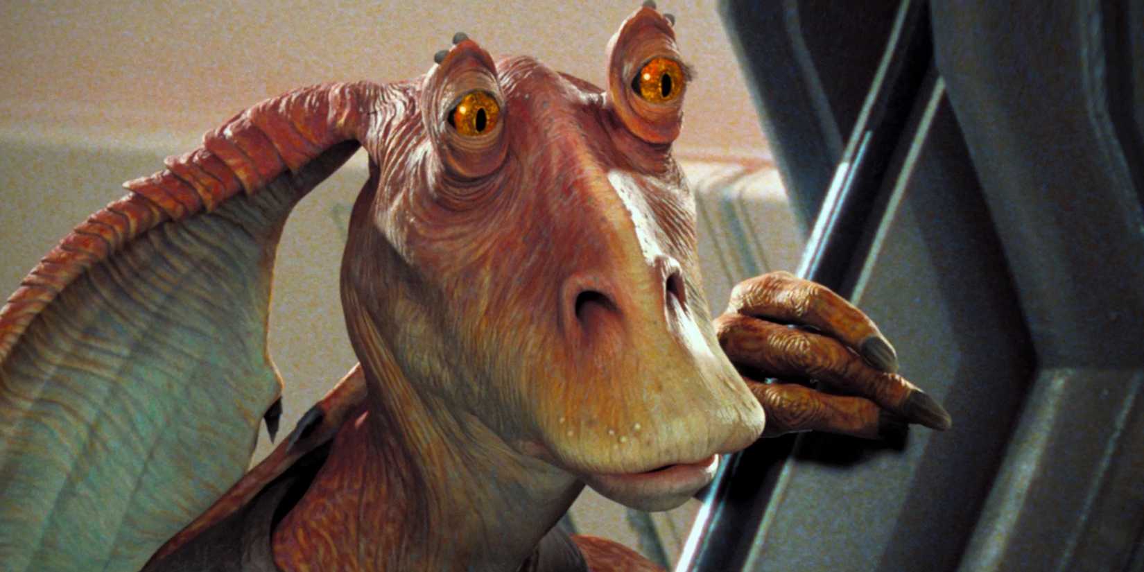 Jar Jar Binks Looking Through Doorway in Star Wars Prequel
