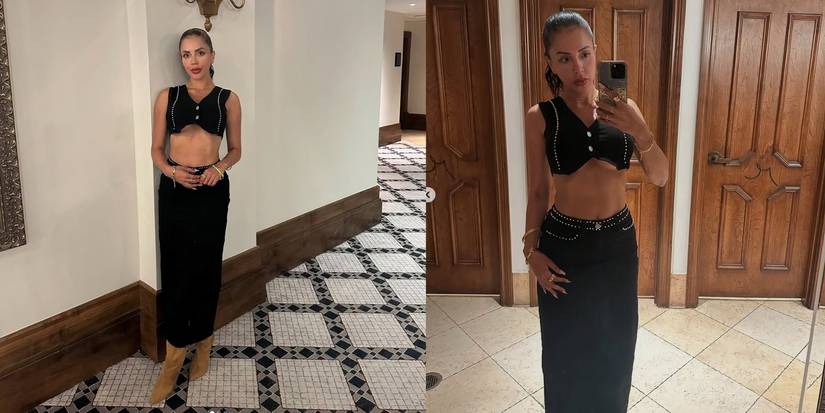 Jasmine Pineda in 90 Day Fiance in black dress posing on Instagram