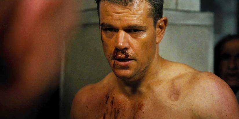 Matt Damon with a bloody nose as Bourne in Jason Bourne