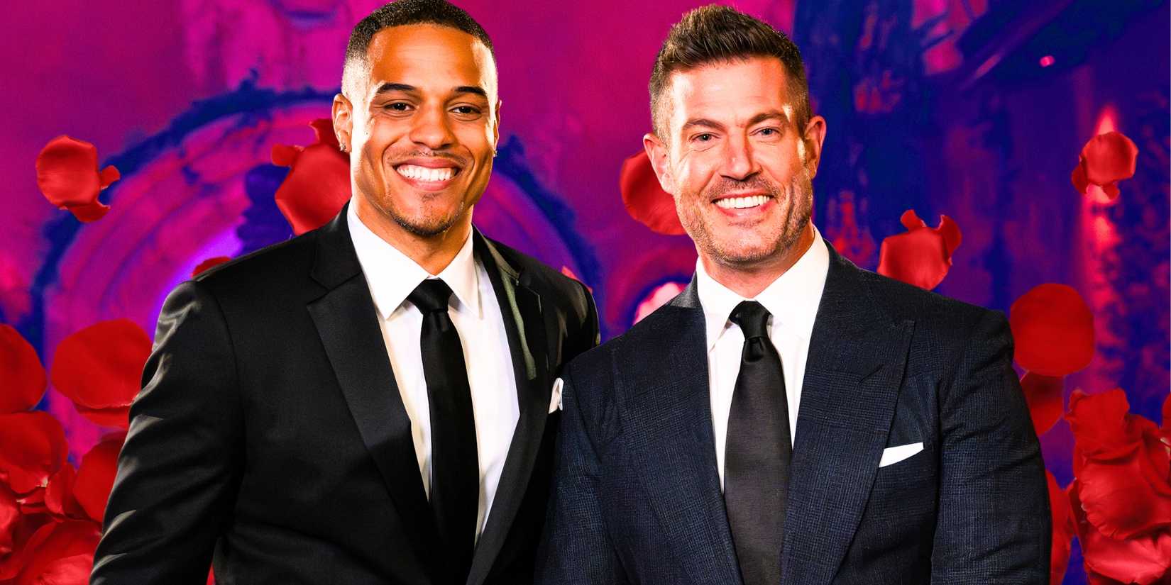 The Bachelor's Jesse Palmer and Grant Ellis smile for the camera in tuxes.