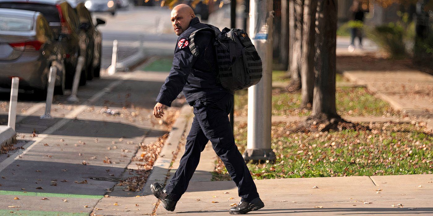 Joe Minoso as Cruz in Chicago Fire season 13 episode 9 walking with his backpack