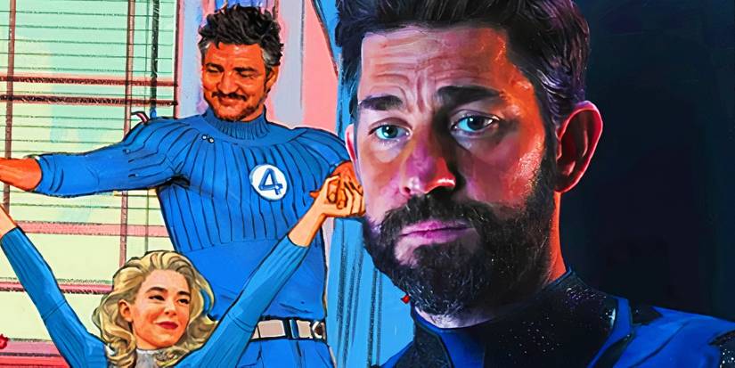John Krasinski's Reed Richards in Doctor Strange in the Multiverse of Madness with the Fantastic Four poster for the MCU