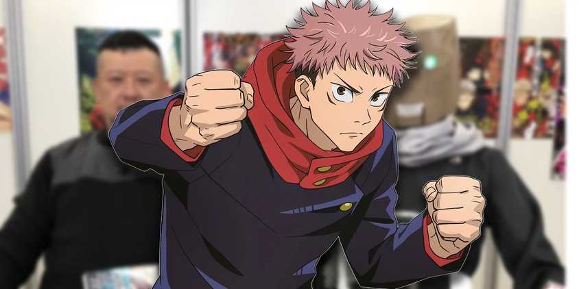 jujutsu kaisen itadori yuji in front of gege akutami upscaled yuji