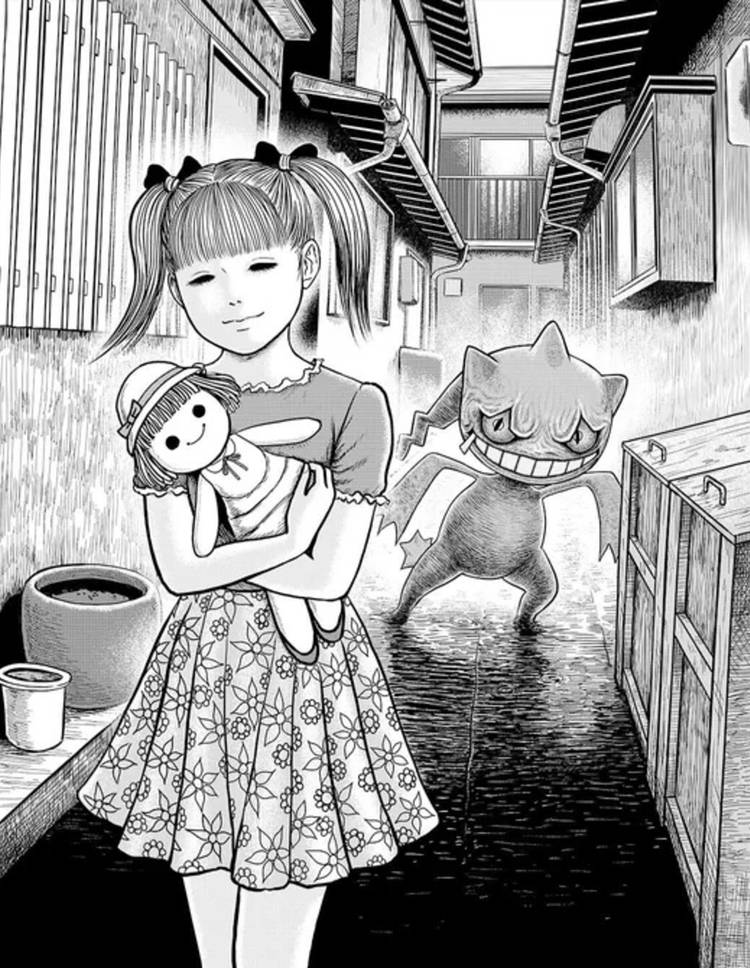 Banette Sneaks Up on a Girl Holding a Doll, Designed by Junji Ito