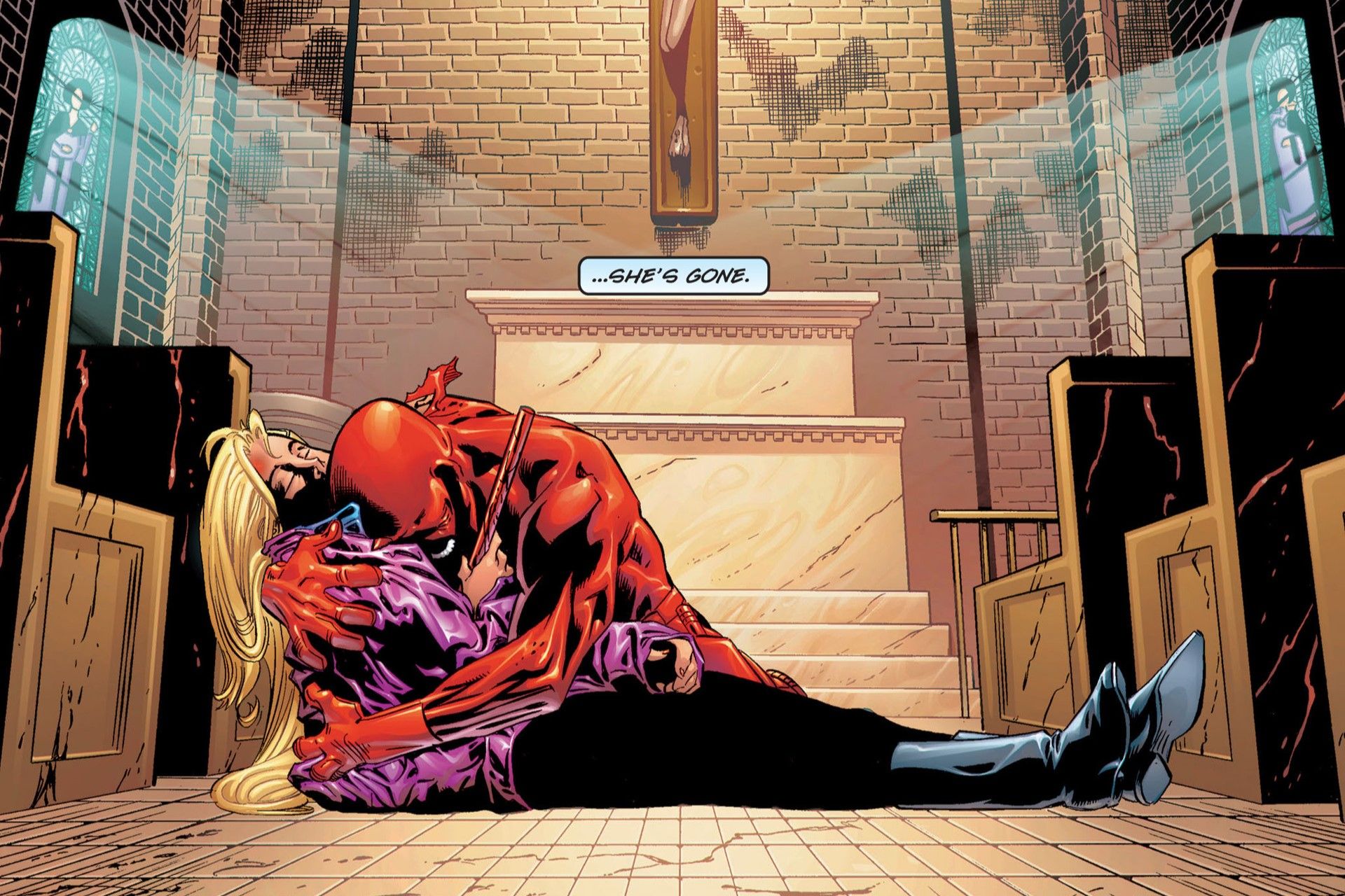 Daredevil tient le cadavre de Karen Page.