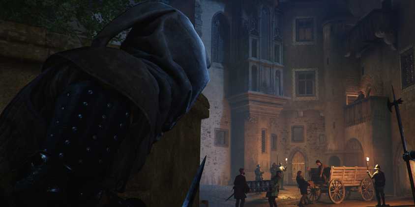 The main character peeking around a corner in Kingdom Come Deliverance 2