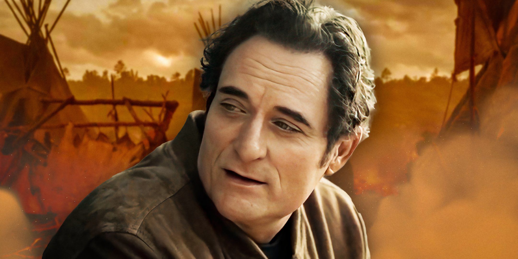 Kim Coates as Declan in Bad Blood with a Western setting behind him