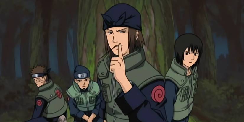 Konoha's Special Mission Platoon, composed of Genma, Raido, Iwasi, and Shizune.