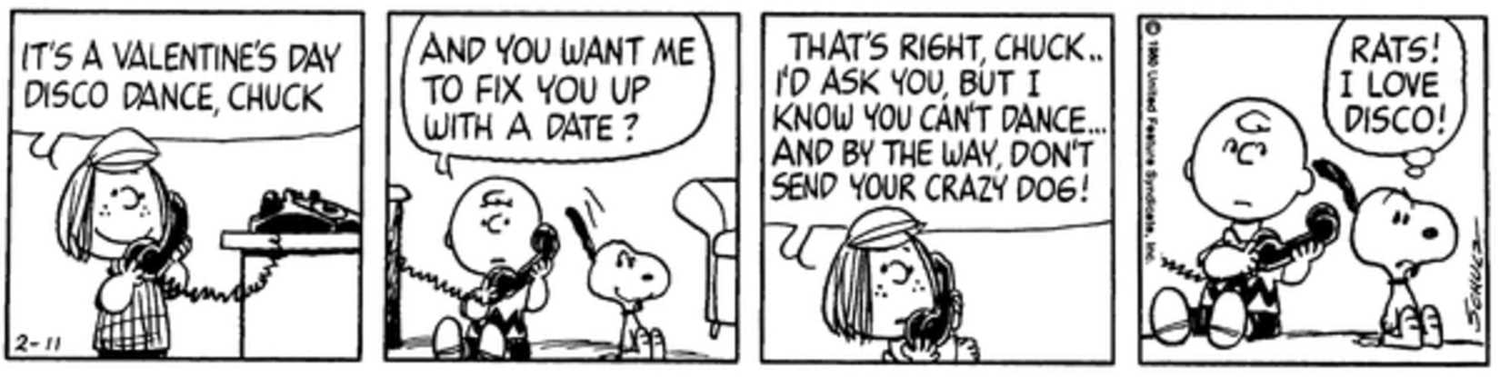 Peanuts strip: Peppermint Patty talking to Charlie Brown on the phone.