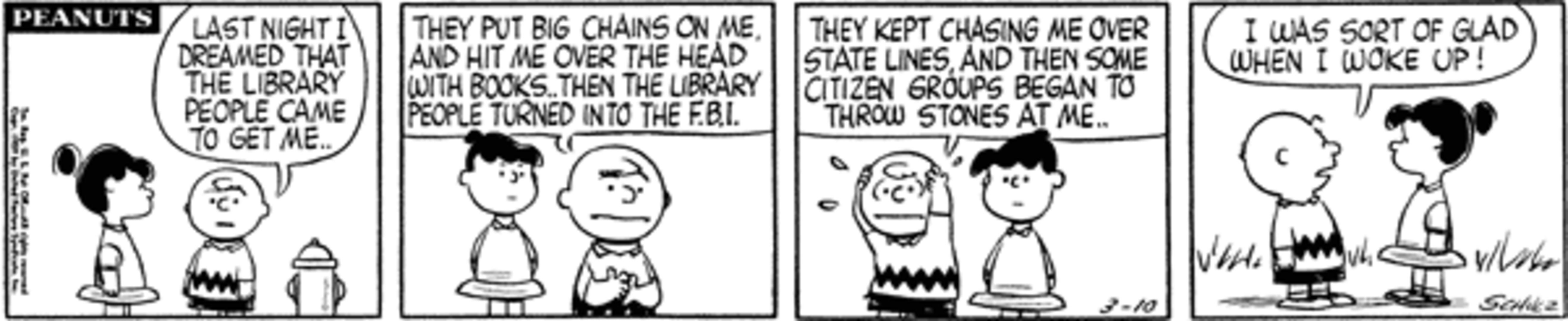 Peanuts strip: Charlie Brown freaking out talking to Violet.