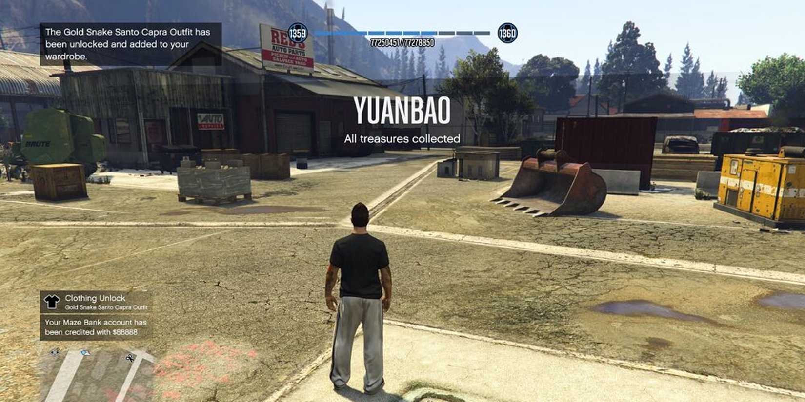 GTA V Online player looking at Yuanbao fully collected popup.