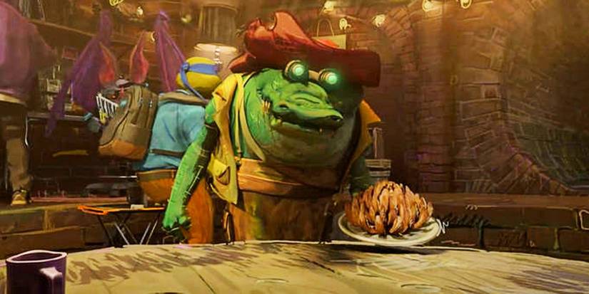 Leatherface serving something on a plate in TMNT Mutant Mayhem