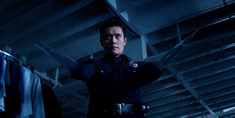 Lee Byung-hun as the T-1000 using his hands as spears in Terminator Genisys