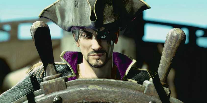 Like A Dragon Pirate Yakuza In Hawaii screenshot showing a character at the helm of a ship.