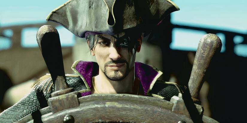 Like A Dragon Pirate Yakuza In Hawaii screenshot showing a character at the helm of a ship.