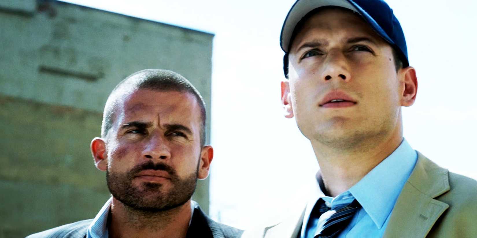Lincoln Burrows (Dominic Purcell) and Michael Scofield (Wentworth Miller) in Prison Break season 2, episode 2, standing together