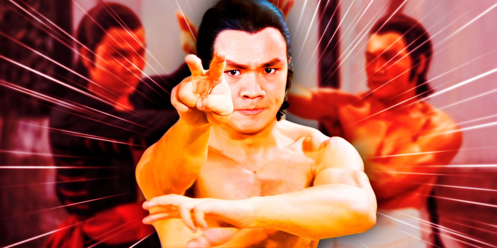 Lo Mang training in Invincible Shaolin and Lo Mang and Lu Feng blurred in Invincible Shaolin