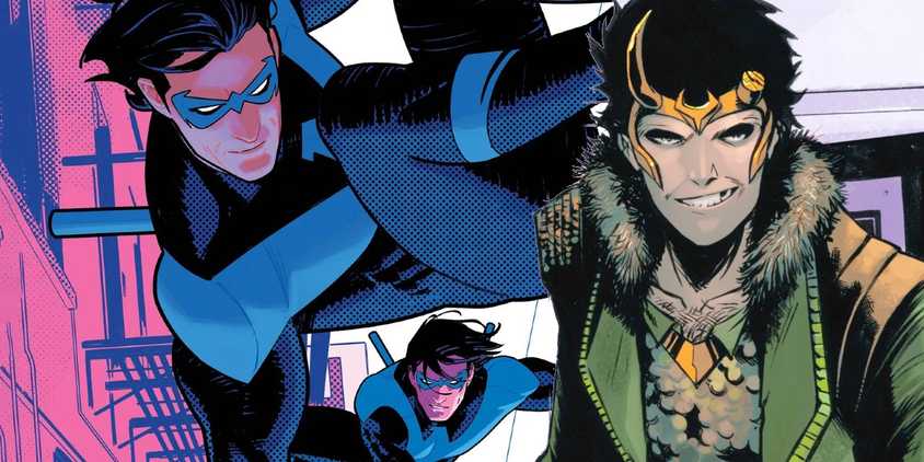 Comic book art: An image of Loki and Nightwing, photoshopped together