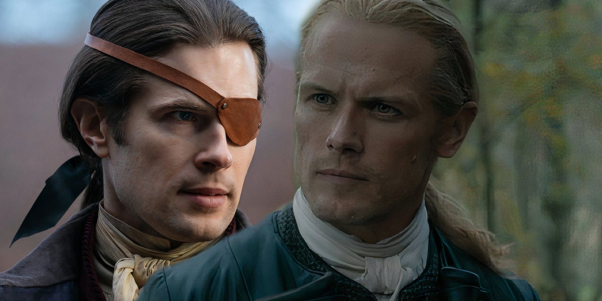 Lord John Grey with an eyepatch next to Jamie in Outlander