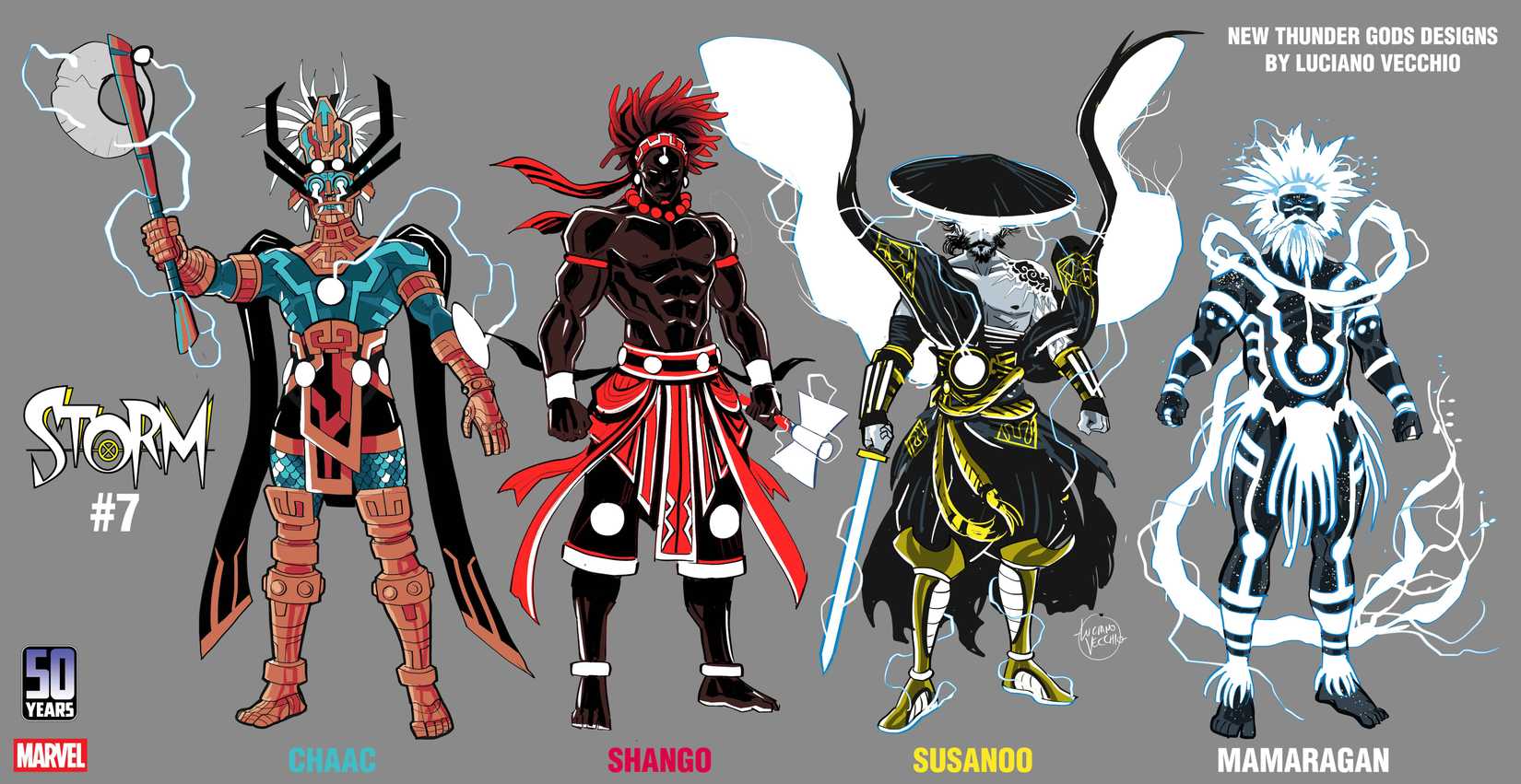 Luciano Vecchio's designs for new Thunder gods for Storm #7