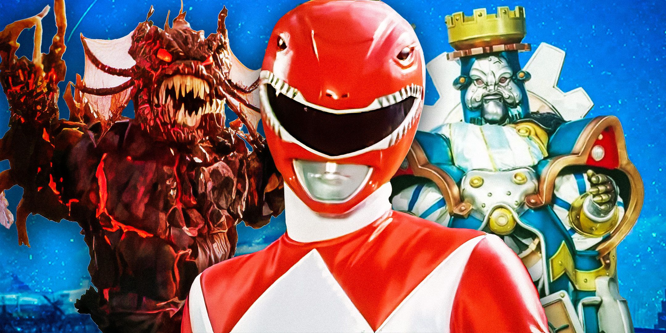 Maligore from Power Rangers Turbo, the MMPR Red Ranger, and King Mondo from Zeo