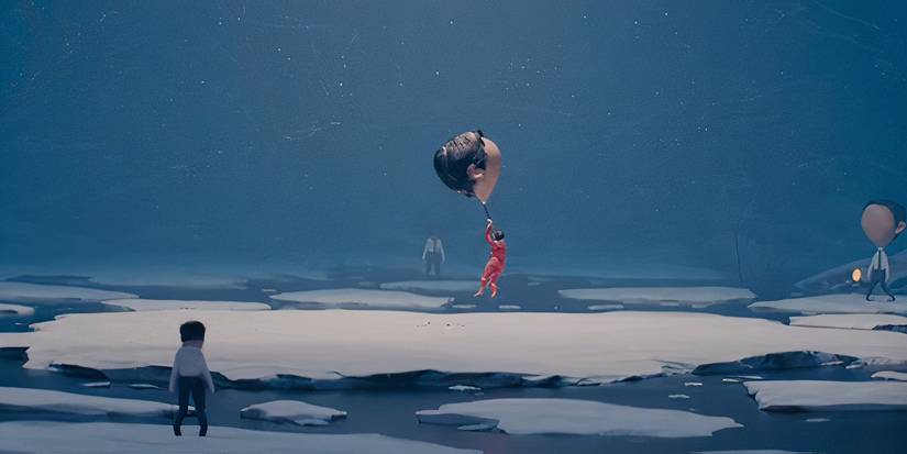 Mark's outie flying up with ballon made out of his innie's head in Severance season 2's intro