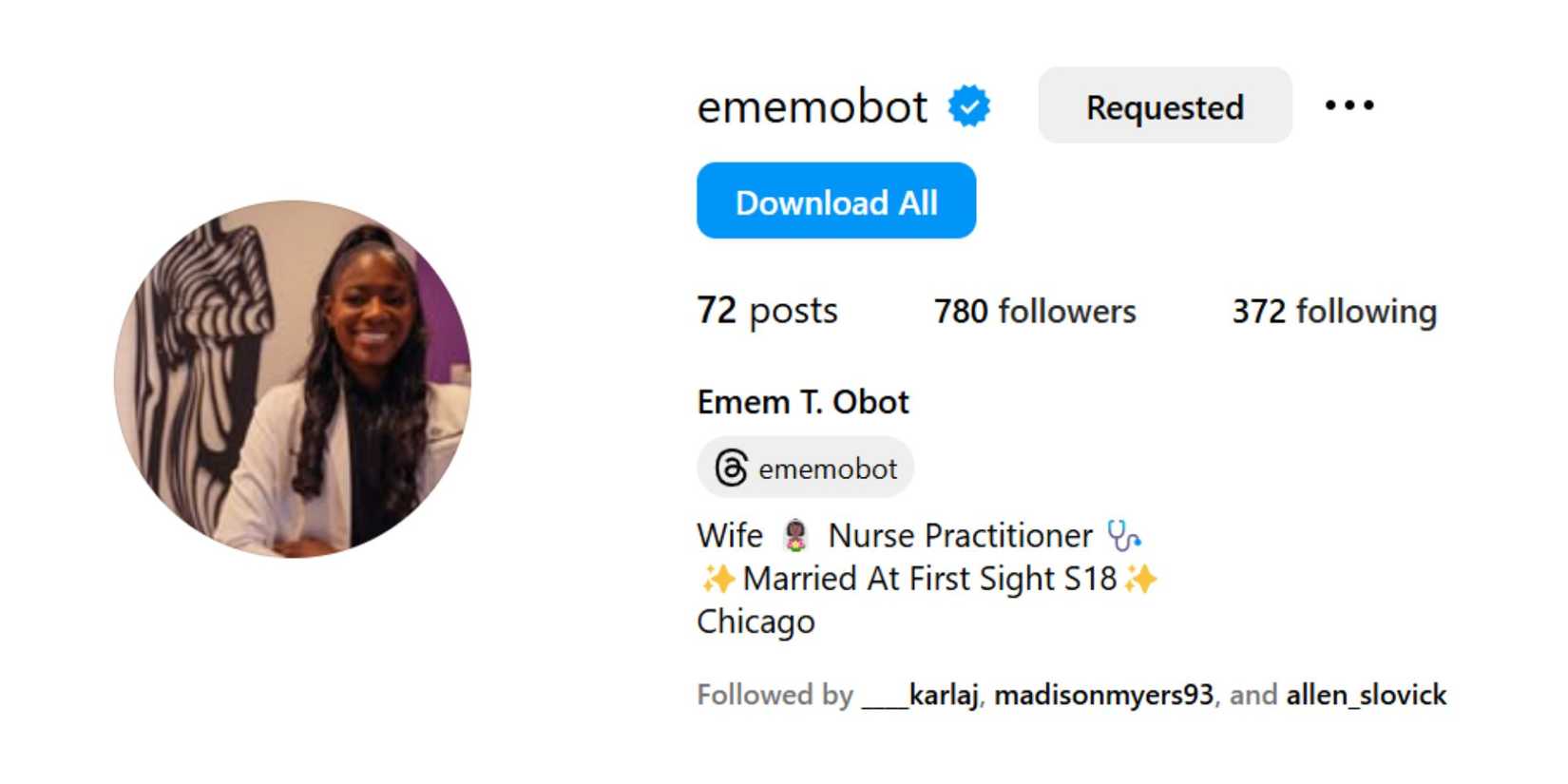 Married at First Sight Emem Obot's Instagram