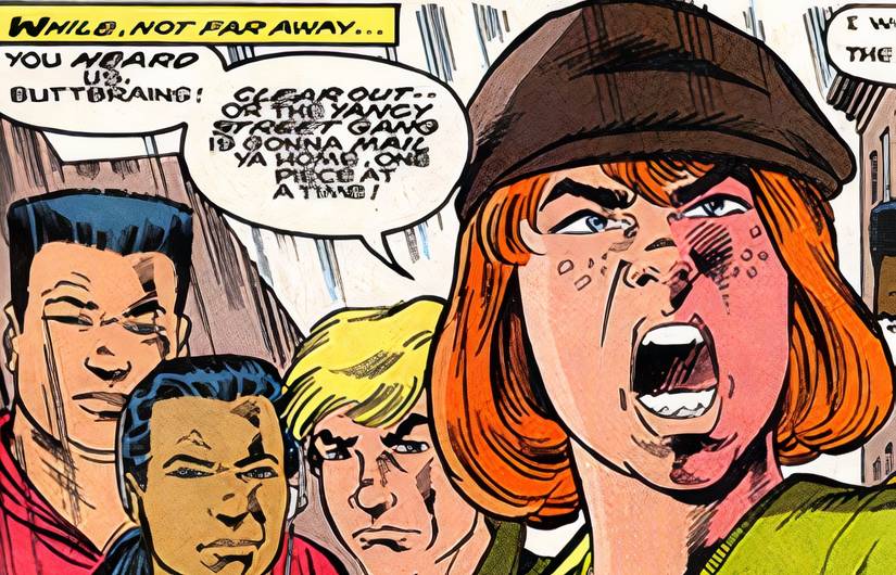 The Yancy Street Gang threatening someone on the street in Fantastic Four.