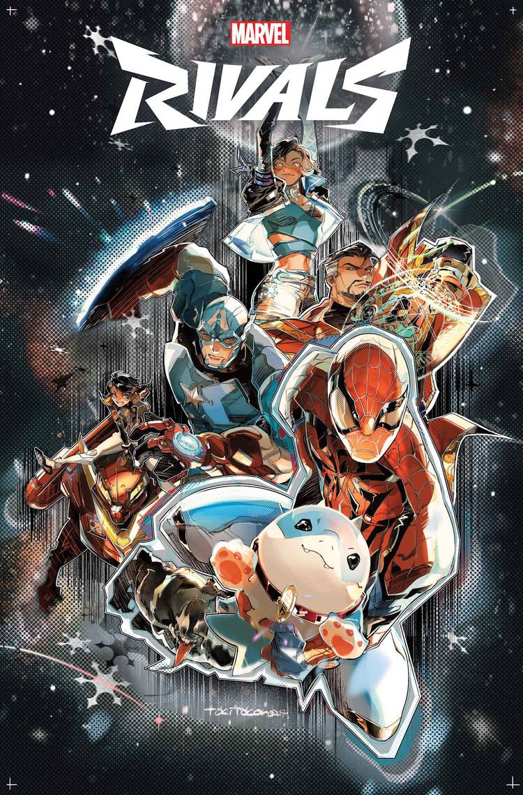 Marvel Rivals #1 comic cover, featuring classic Marvel heroes like Spider-Man & Captain America.