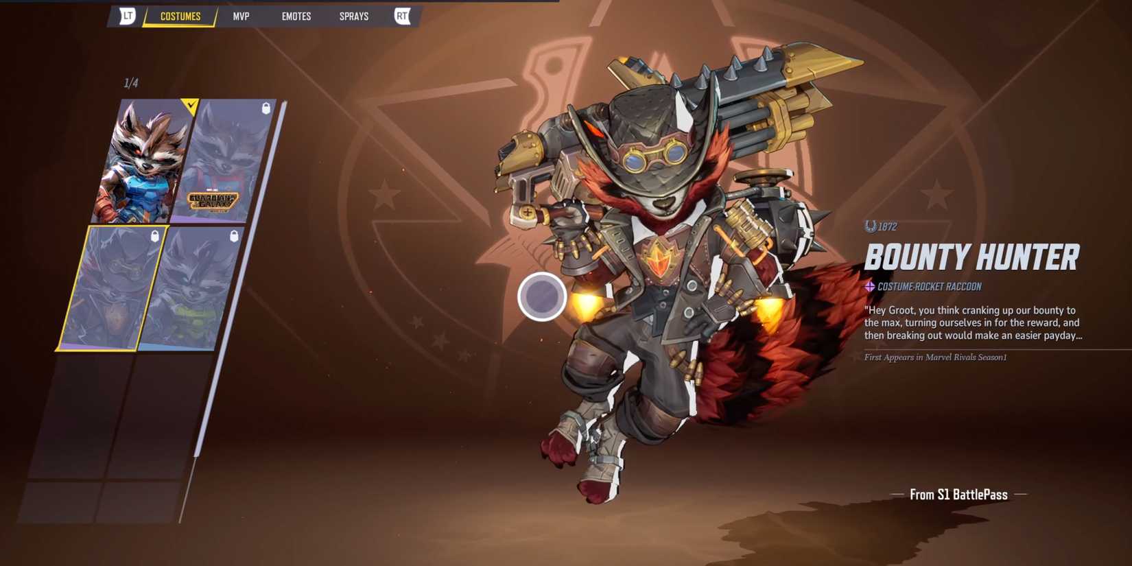 Marvel Rivals' Rocket Raccoon Bounty Hunter Skin Front View