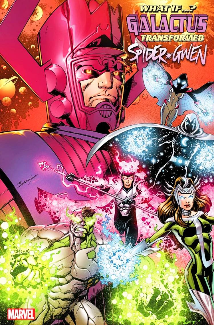 Marvel What If variant cover, cosmically empowered heroes in front of a looming Galactus-1