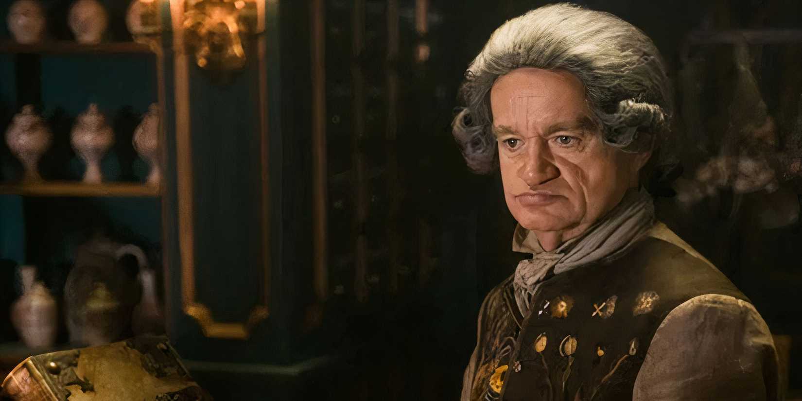 Master Raymond with a book in Outlander
