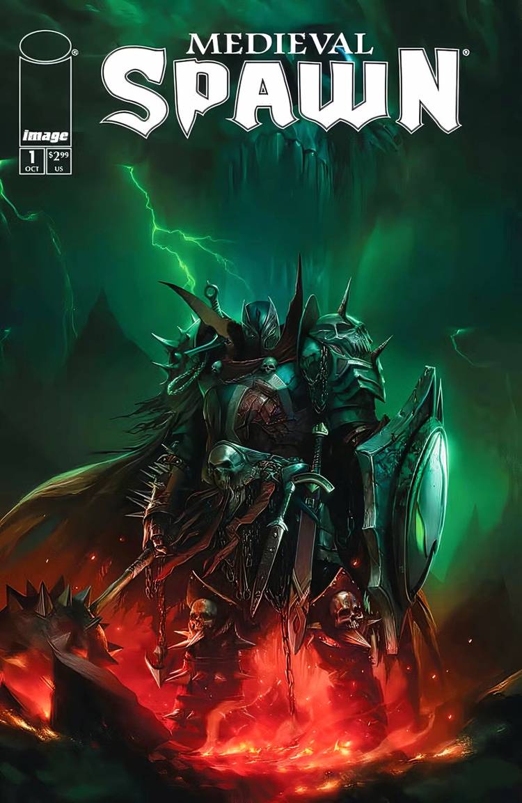 Medieval Spawn comic cover featuring the titular Spawn variant in a hellish medieval world.