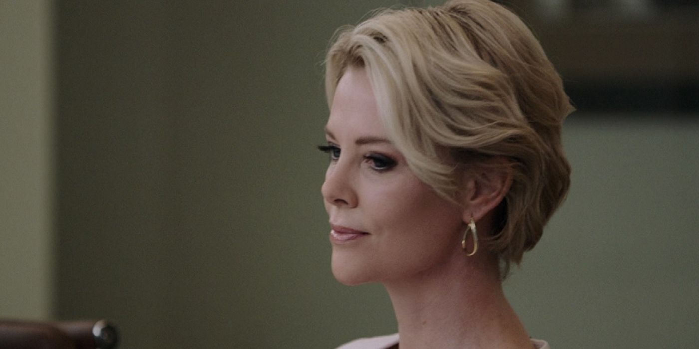 Megyn Kelly (Charlize Theron) looking angry at Bombshell.