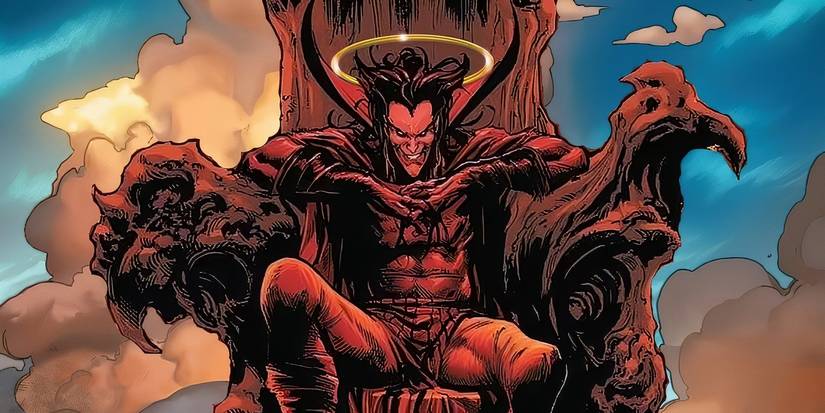 Mephisto sitting on his throne in Marvel Comics.