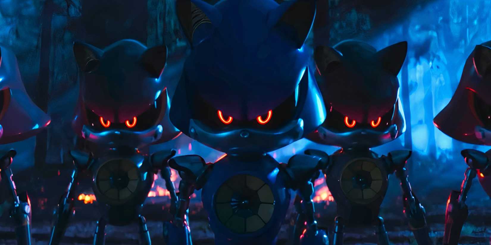 Metal Sonic standing in front of an army of Metal Sonics in Sonic the Hedgehog 3