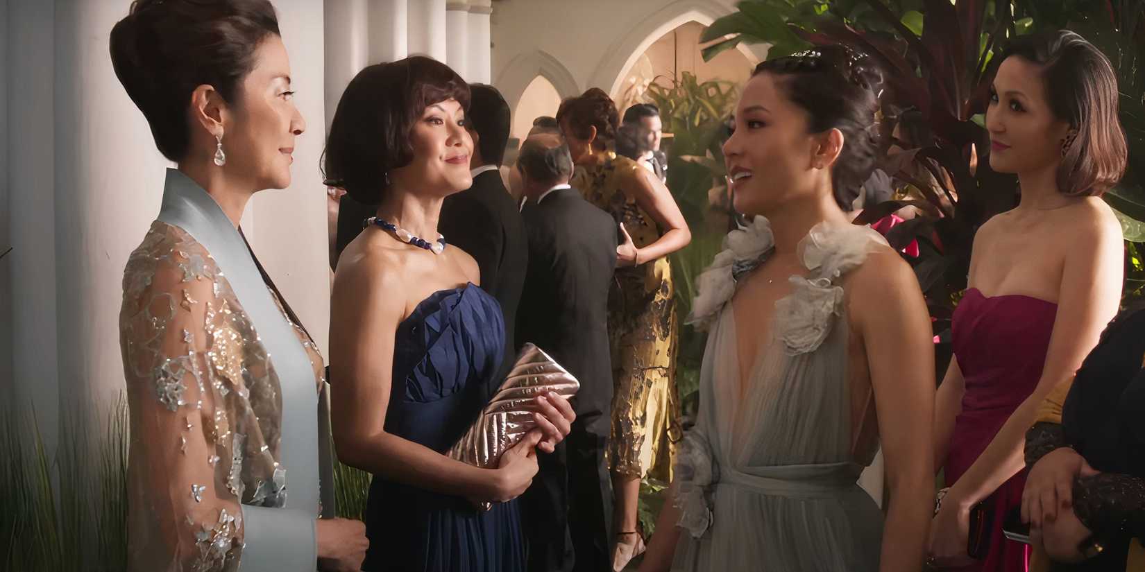 Actresses Michelle Yeoh and Constance Wu as Eleanor and Rachel in Crazy Rich Asians. 