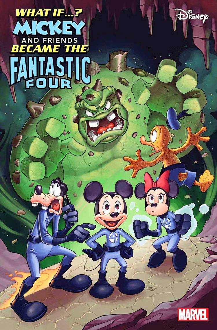Mickey and Friends as the Fantastic Four, facing off against a giant green monster