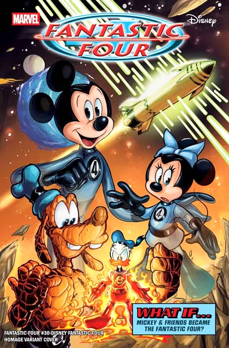 Marvel What If? cover, featuring Mickey, Minnie, Goofy, and Donald Duck as the Fantastic Four
