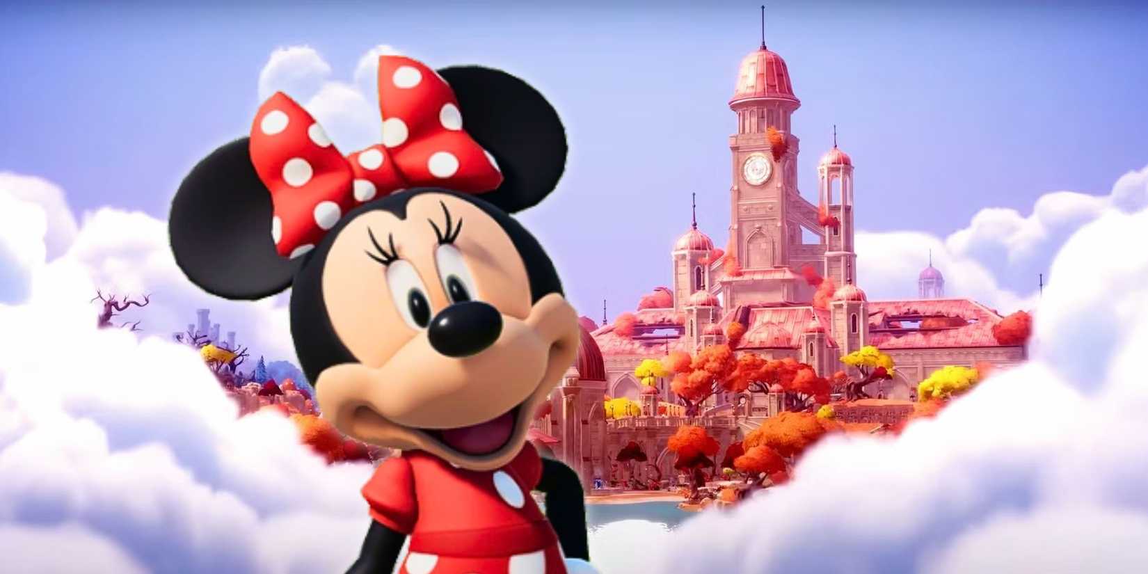 Minnie Mouse in front of a floating island on Disney Dreamlight Valley