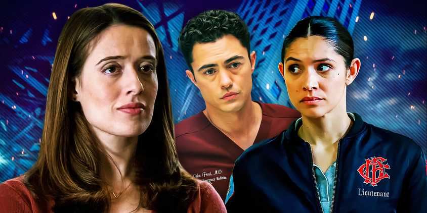 Miranda Rae Mayo as Stella Kidd in Chicago Fire, Darren Barnet as John Frost in Chicago Med, and Marina Squerciati as Kim Burgess in Chicago PD.