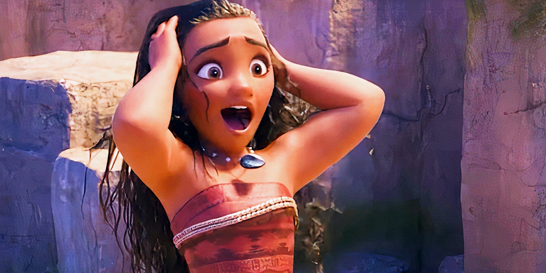 Moana looking surprised and excited in Moana 2