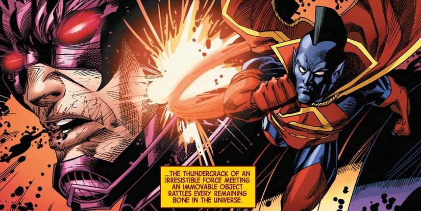 Gladiator punching Galactus in the face, making him bleed.