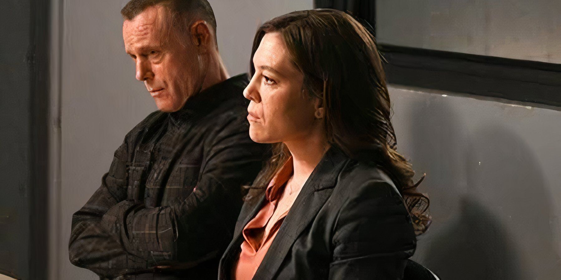 Nina Chapman sitting next to Voight in Chicago P.D.