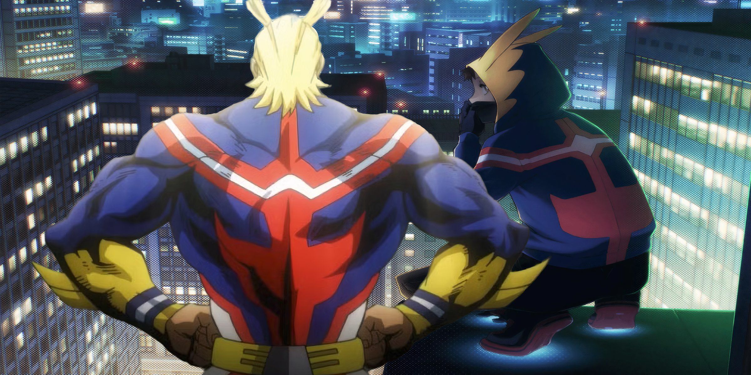 Feature header contrasting Koichi and All Might